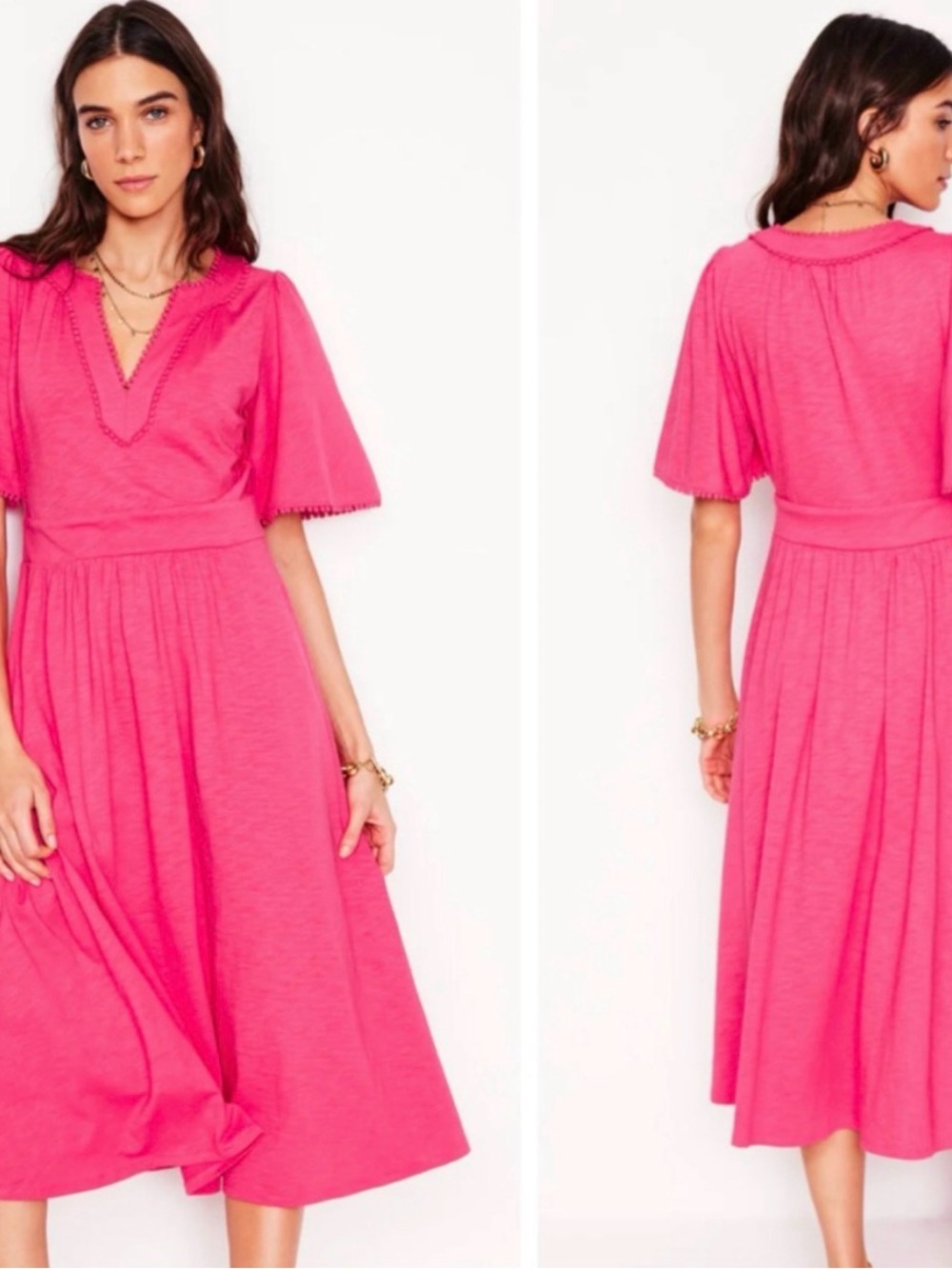 Boden Hot Pink Maddie Trim Midi Dress